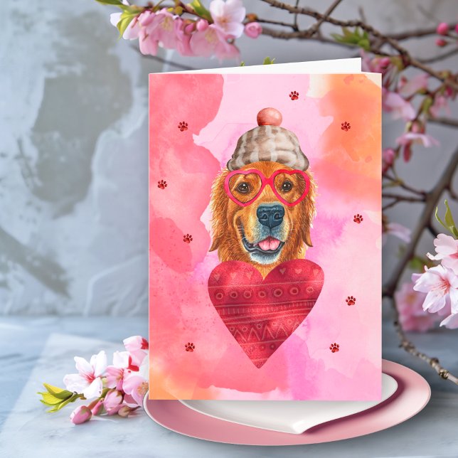 Pink Golden Retriever Valentine's Day Gift Dog Card (Creator Uploaded)