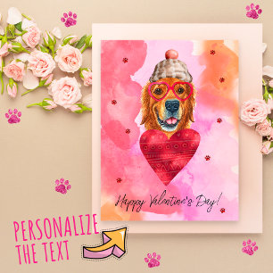 Pink Golden Retriever Valentine's Day Gift Dog Holiday Postcard