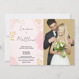 Pink Golden Wedding Invitations with photo