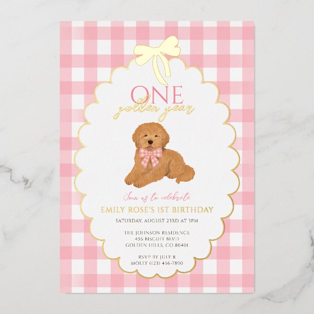 Pink Goldendoodle Puppy Dog Pawty 1st Birthday (Front)
