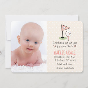 Pink Golf Baby Announcement Girl