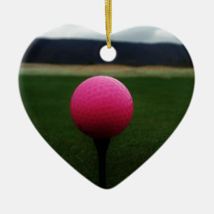 Pink Golf Ball on a mountain golf course Ceramic Ornament