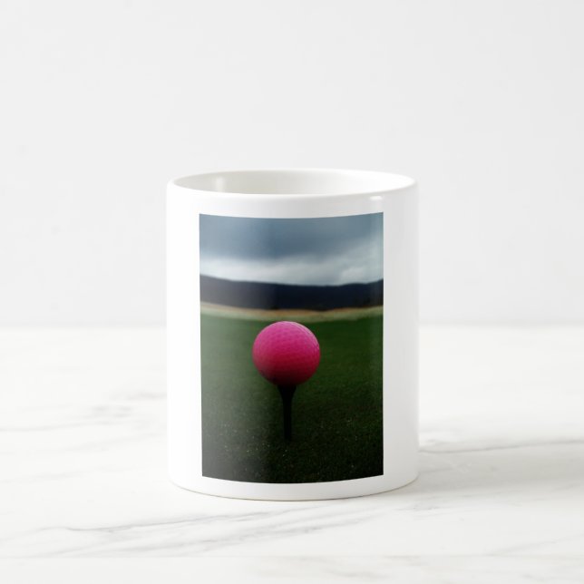 Pink Golf Ball on a mountain golf course Coffee Mug (Center)