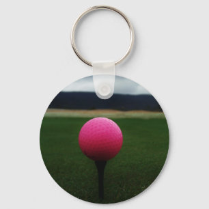 Pink Golf Ball on a mountain golf course Key Ring