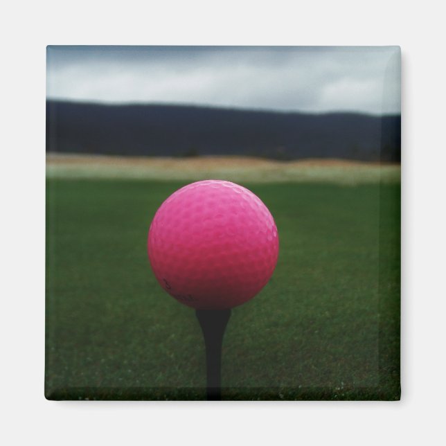 Pink Golf Ball on a mountain golf course Magnet (Front)