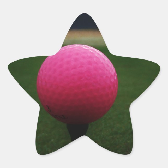 Pink Golf Ball on a mountain golf course Star Sticker (Front)