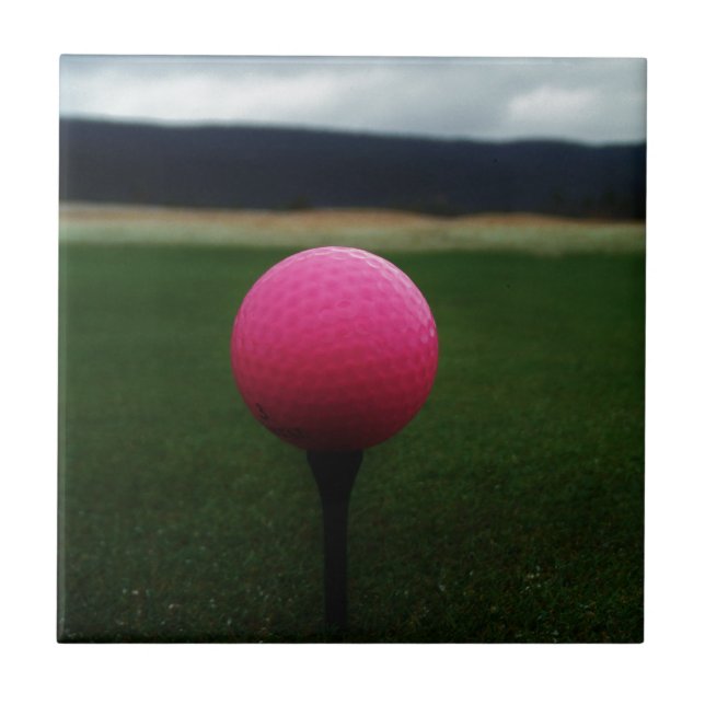 Pink Golf Ball on a mountain golf course Tile (Front)