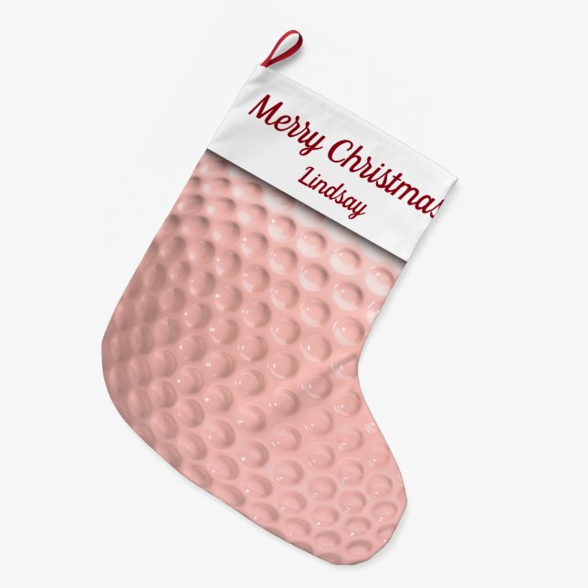 Pink Golf Ball Sport Large Christmas Stocking (Front (Hanging))