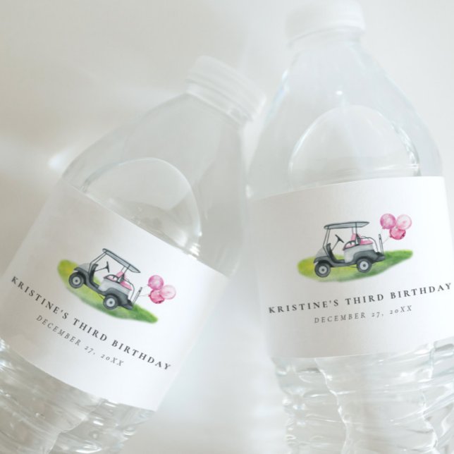 Pink Golf Birthday Par-tee Water Bottle Label (Creator Uploaded)