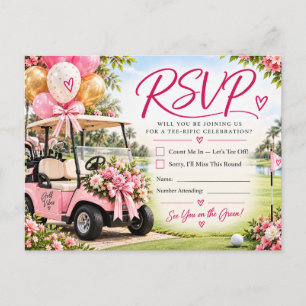 Pink Golf Birthday Party Golf Cart Floral  Postcard