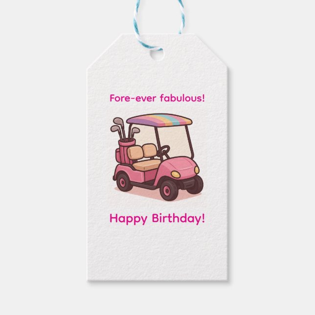 Pink Golf Cart Gift Tags (Front)