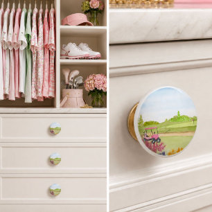Pink Golf Cart Golf Course Ceramic Knob