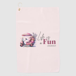 Pink Golf Cart - Life is a Fun Journey Golf Towel