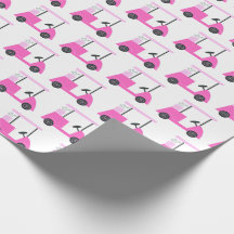 Pink Golf Cart Pattern Wrapping Paper