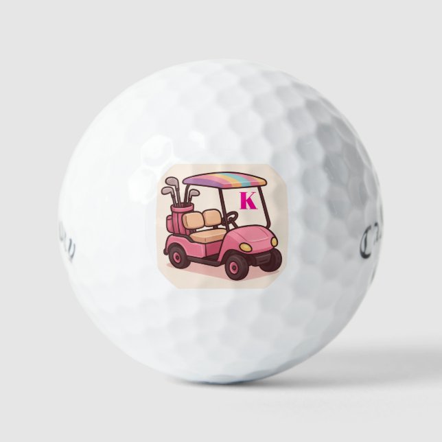 Pink Golf Cart Personalised Golf Balls (Front)