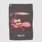 Pink Golf Cart Personalised Golf Towel