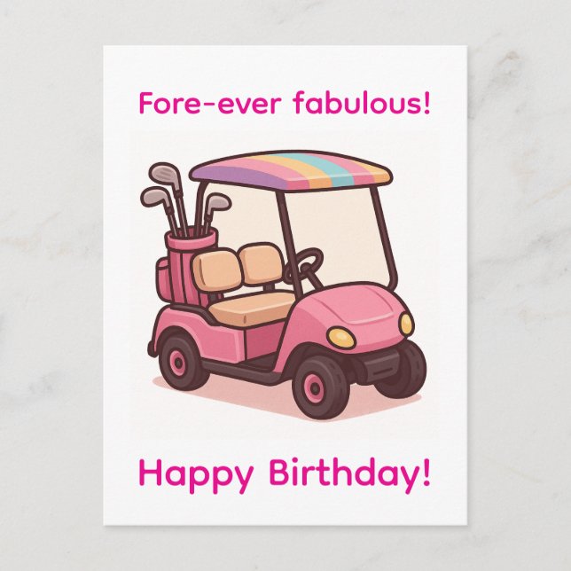 Pink Golf Cart Postcard (Front)
