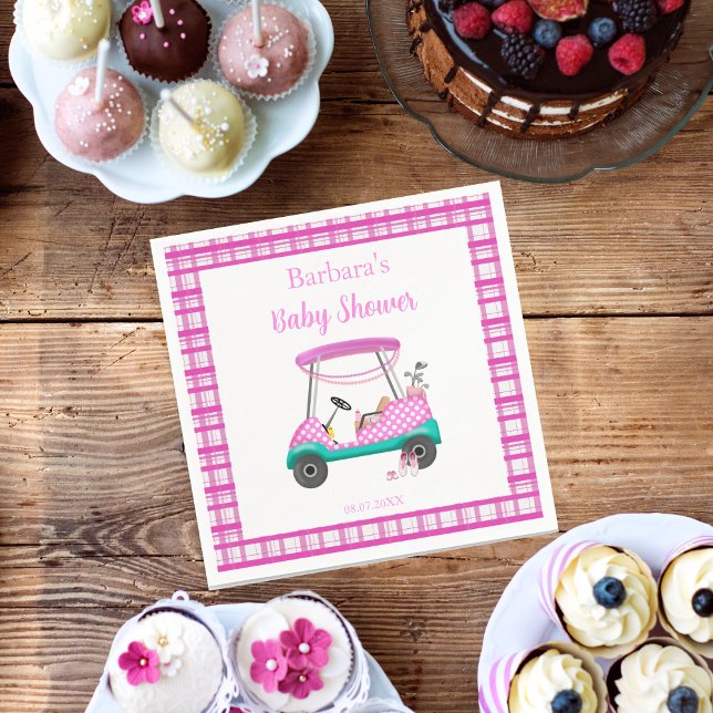 Pink Golf Cart With Baby Supplies Baby Shower Napkin (Creator Uploaded)