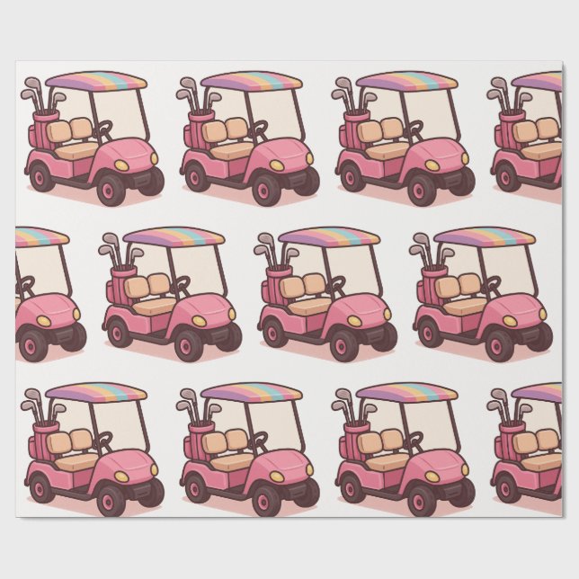 Pink Golf Cart Wrapping Paper (Flat)