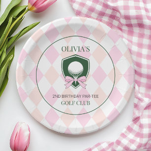 Pink Golf Cute Bow Girls 2nd Birthday Par-tee Paper Plate