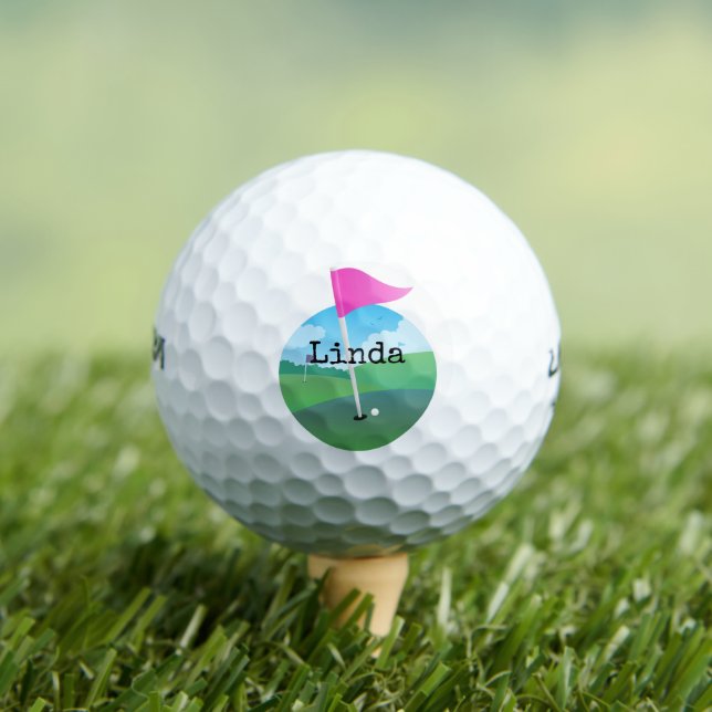 Pink Golf Flag Illustration Golf Balls (Insitu Tee)