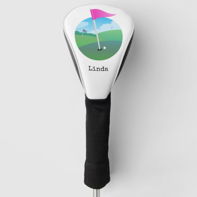 Pink Golf Flag Illustration Golf Head Cover (Front)