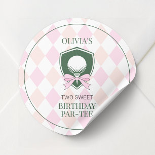 Pink Golf Girls Personalised 2nd Birthday Party Classic Round Sticker