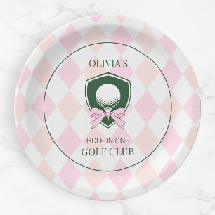 Pink Golf  Hole in One Girl Sports 1st Birthday Paper Plate