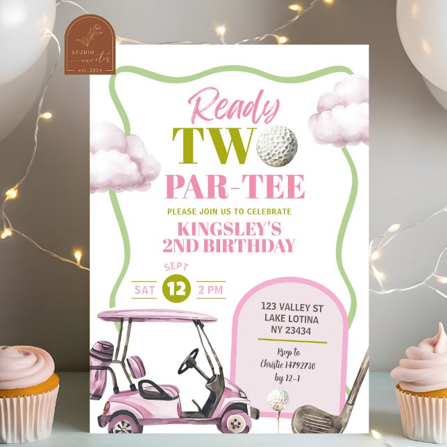 Pink Golf Kid's Two Par-Tee Birthday Invitation (Creator Uploaded)