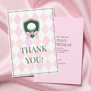 Pink Golf Modern Two Sweet Girl 2nd Birthday Party Thank You Card