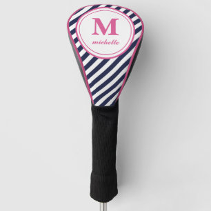 Pink Golf striped personalised NAME monogram Head Cover