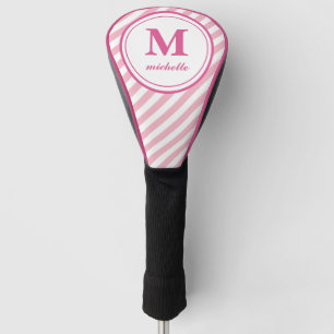 Pink   Golf   striped personalised NAME monogram Head Cover