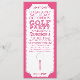 Pink Golf Ticket Golf Birthday Party Invitation