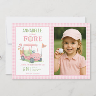 Pink Golfing 4th Birthday Photo Invitation