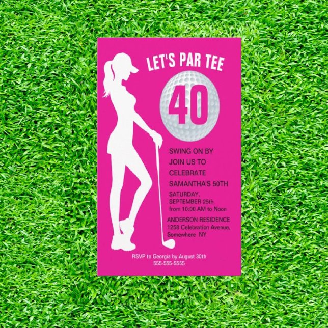 pink golfing birthday invitation (Teeing Off in Style!)
