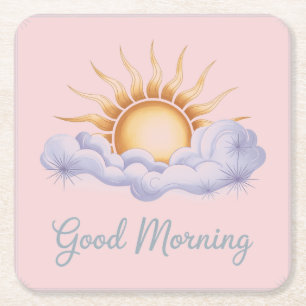 Pink Good Morning Sun Clouds Coaster Set