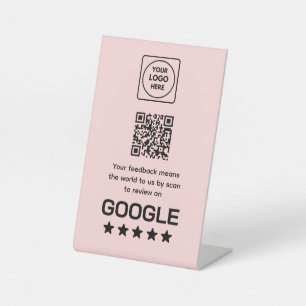 Pink Google Review QR Modern Business Display Pedestal Sign