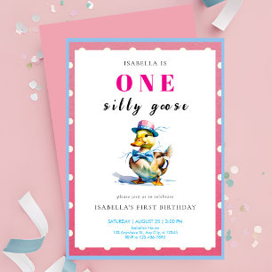 Pink Goose 1st Birthday Invitation
