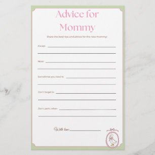 Pink Goose Baby Shower Advice for Mummy Game Card