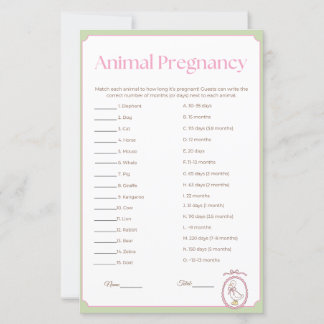 Pink Goose Baby Shower Animal Pregnancy Game Card