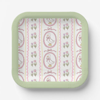Pink Goose Baby Shower Square Plate