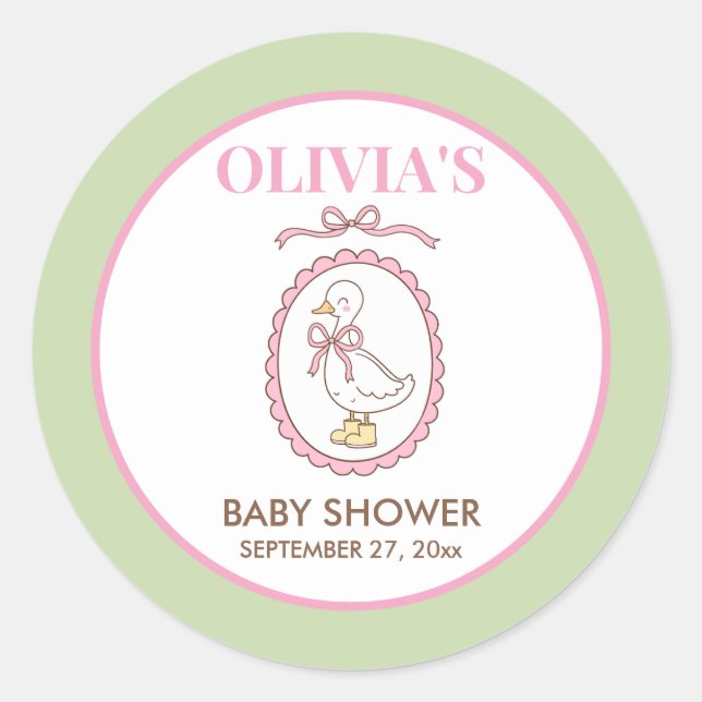 Pink Goose Baby Shower Stickers | Personalised (Front)