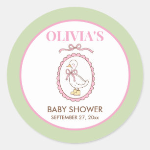 Pink Goose Baby Shower Stickers   Personalized