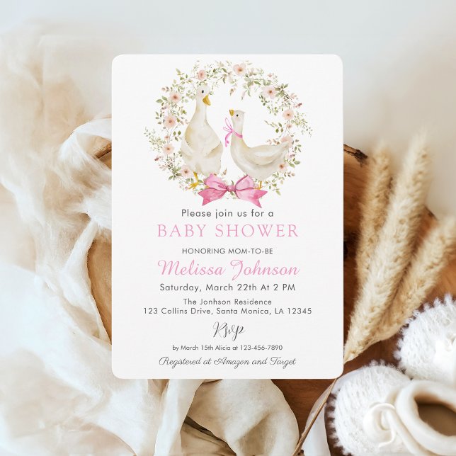 Pink Goose Duck Wildflower Baby Shower Invitation (Creator Uploaded)