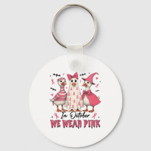 Pink Goose Witch In October We Wear Pumpkin Breast Key Ring