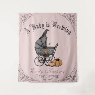 Pink Gothic A Baby is Brewing Baby Shower Backdrop Tapestry