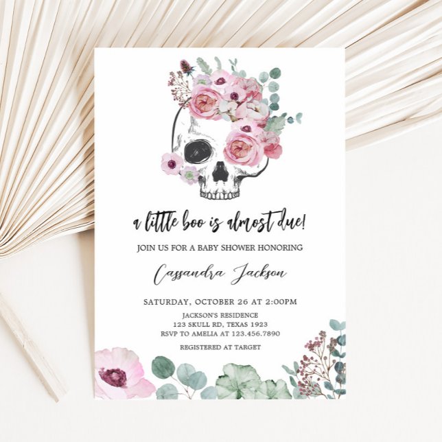 Pink Gothic Floral Skull Baby Shower Invitation (Floral Skull Baby Shower)