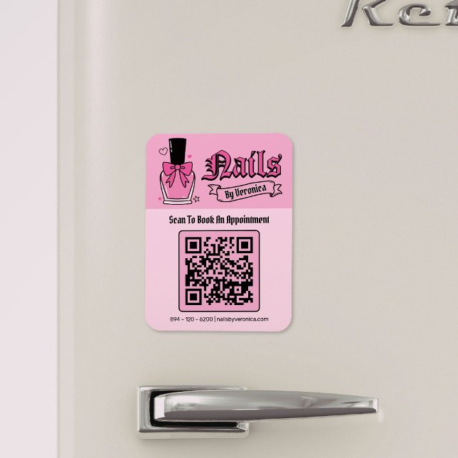 Pink Gothic Nail Technician QR Code Fridge Magnet (Pink Gothic Nail Technician QR Code Fridge Magnet)