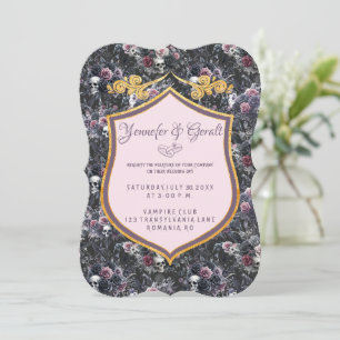 Pink Gothic Romantic Moody Flower Skull Invitation