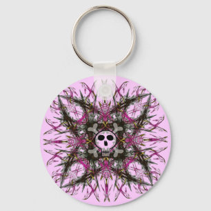Pink Gothic Skull Fractal Key Chain